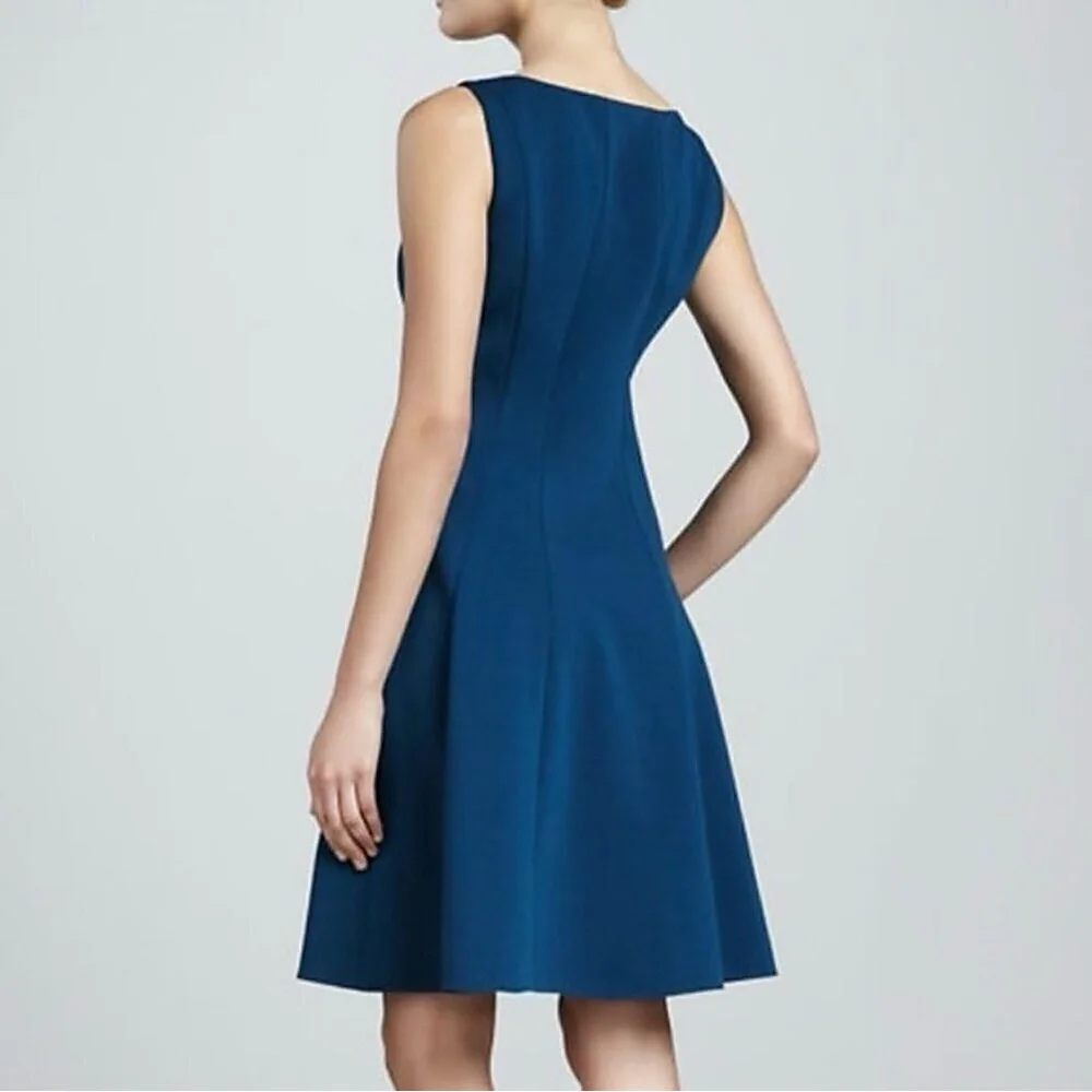 T Tahari Alexina Stretch Twill Fit & Flare Dress in Teal - Picture 2 of 11